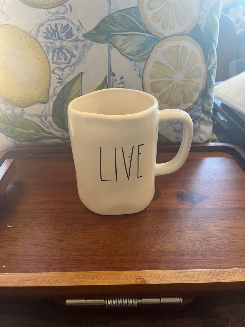 Rae Dunn Cream Ceramic Mug with 'LIVE' in Black Letters